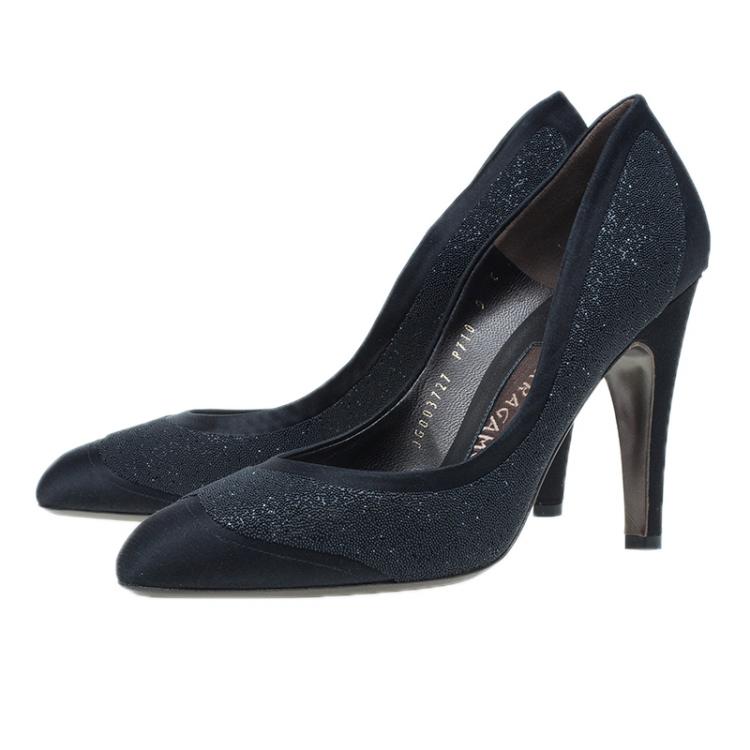 Pre Owned Salvatore Ferragamo Black Satin Riflessa Pumps Size 42