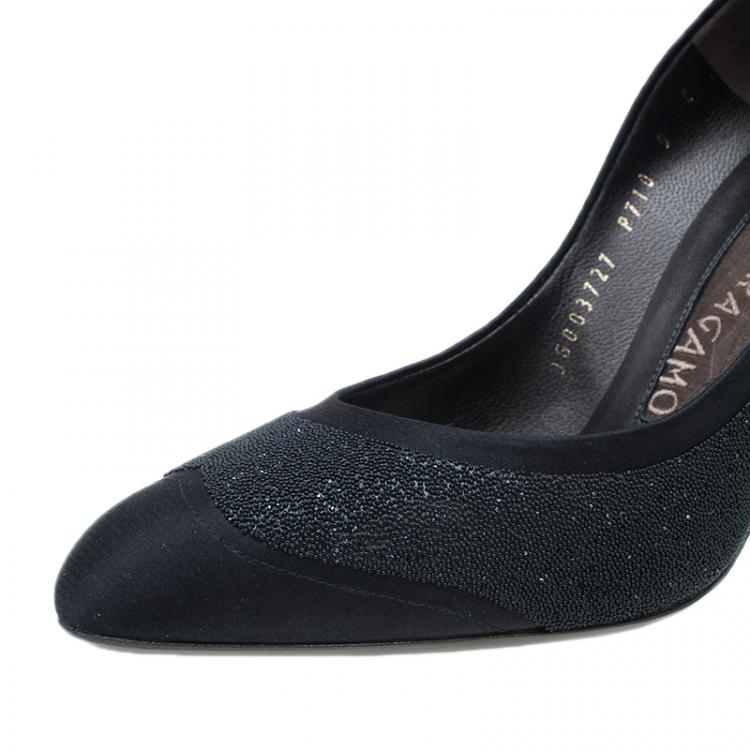 Pre Owned Salvatore Ferragamo Black Satin Riflessa Pumps Size 42