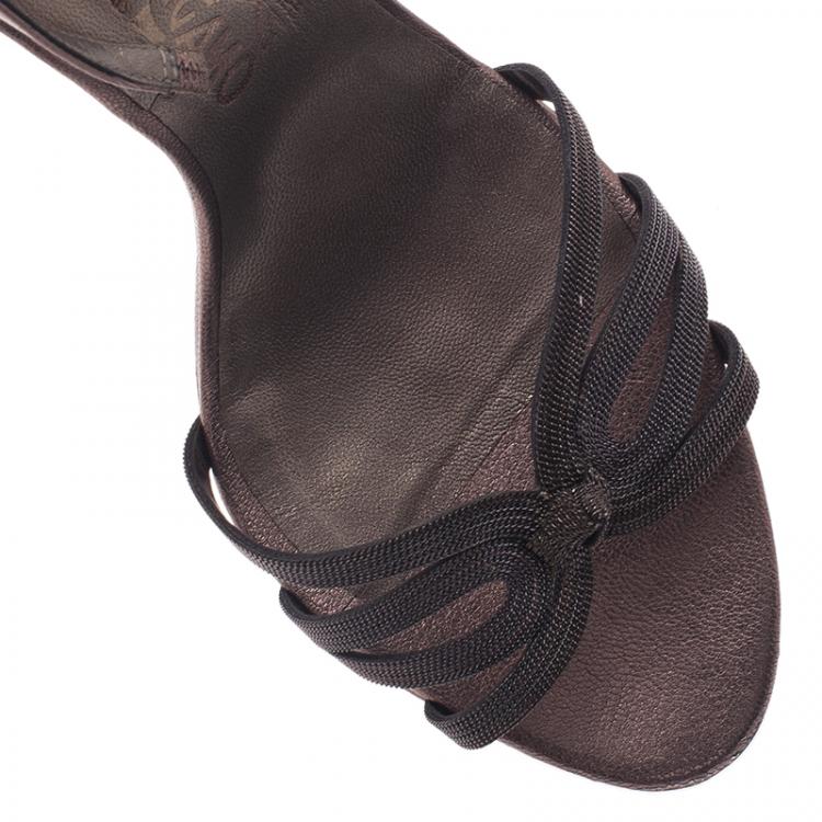 Pre Owned Salvatore Ferragamo Grey Leather Gangy Slingback Sandals Size 40