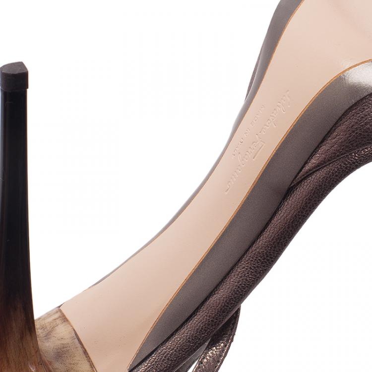 Pre Owned Salvatore Ferragamo Grey Leather Gangy Slingback Sandals Size 40