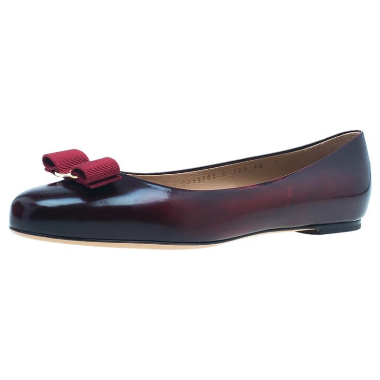 Pre Owned Salvatore Ferragamo Burgundy Patent Varina Bow Ballet Flats Size 40.5