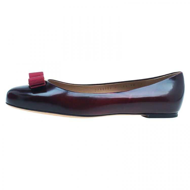 Pre Owned Salvatore Ferragamo Burgundy Patent Varina Bow Ballet Flats Size 40.5