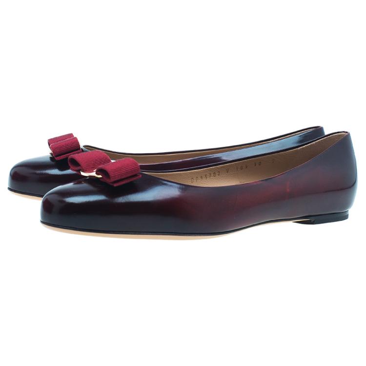 Pre Owned Salvatore Ferragamo Burgundy Patent Varina Bow Ballet Flats Size 40.5