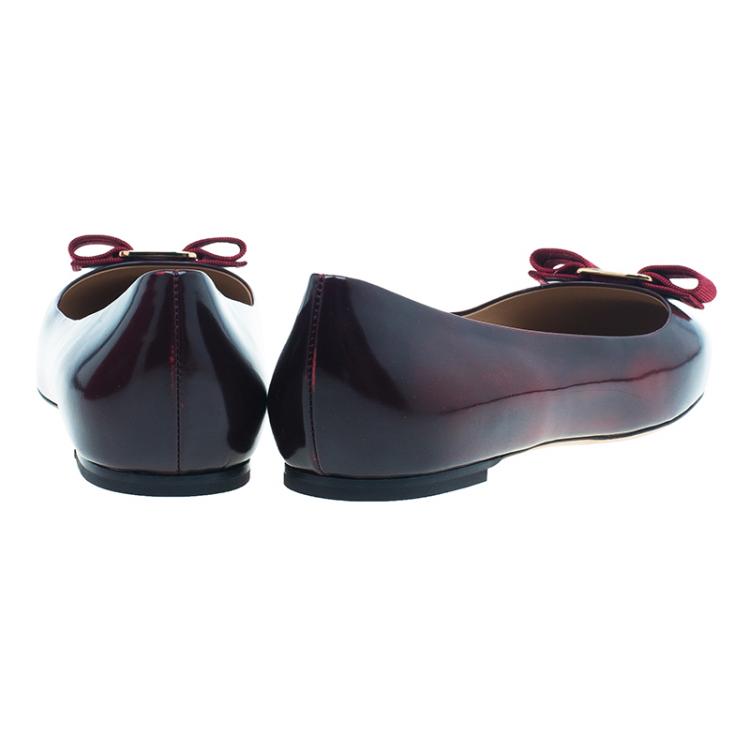 Pre Owned Salvatore Ferragamo Burgundy Patent Varina Bow Ballet Flats Size 40.5
