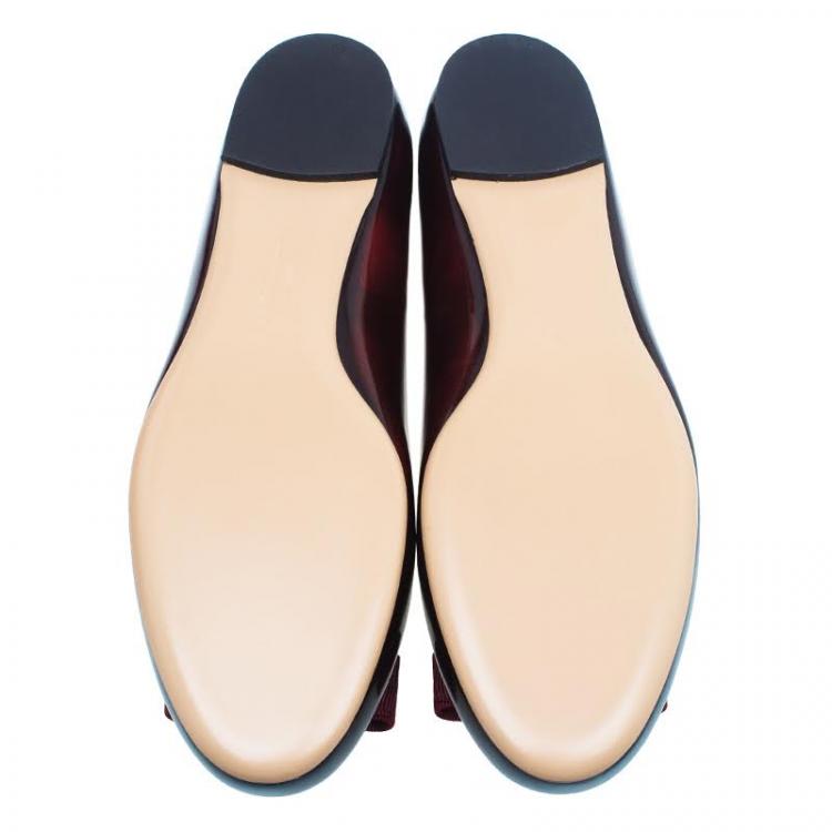 Pre Owned Salvatore Ferragamo Burgundy Patent Varina Bow Ballet Flats Size 40.5