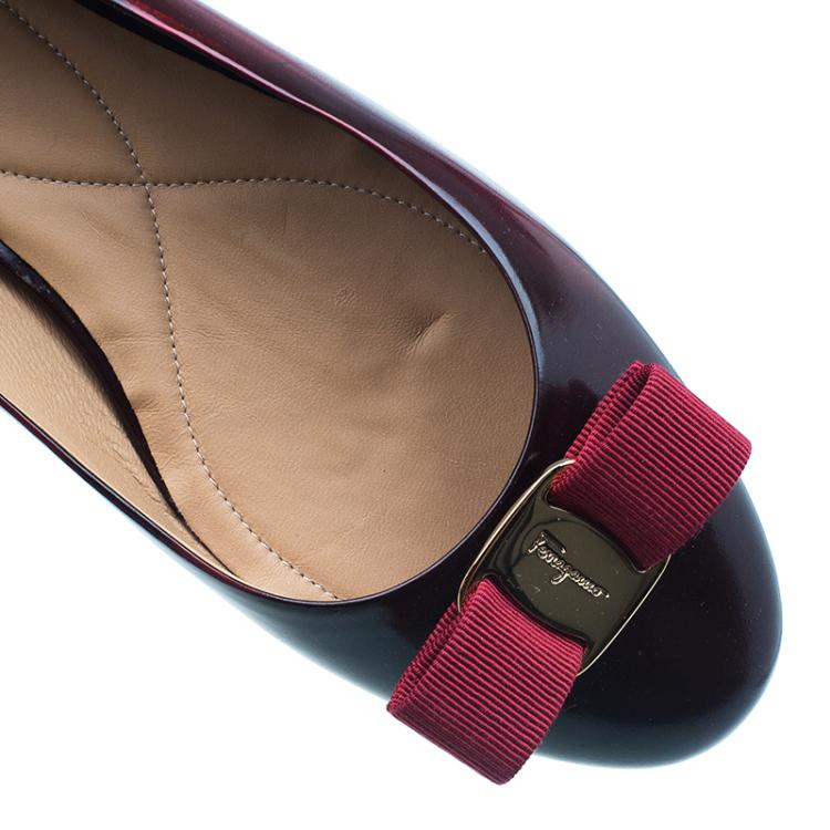 Pre Owned Salvatore Ferragamo Burgundy Patent Varina Bow Ballet Flats Size 40.5