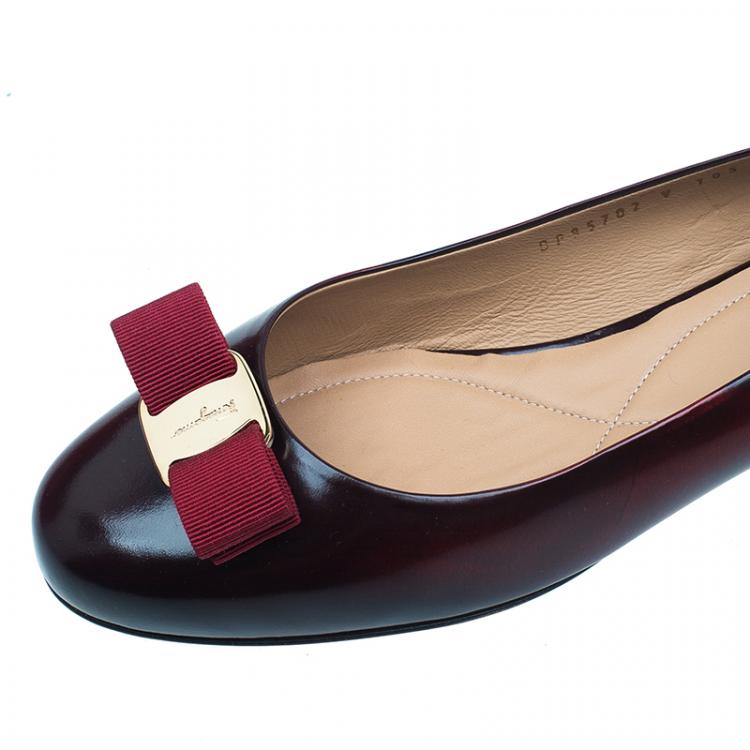 Pre Owned Salvatore Ferragamo Burgundy Patent Varina Bow Ballet Flats Size 40.5