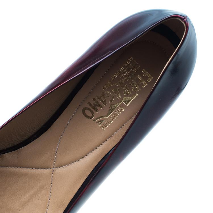 Pre Owned Salvatore Ferragamo Burgundy Patent Varina Bow Ballet Flats Size 40.5