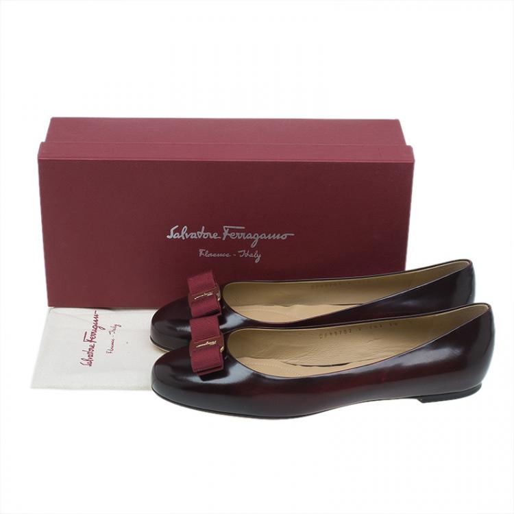 Pre Owned Salvatore Ferragamo Burgundy Patent Varina Bow Ballet Flats Size 40.5