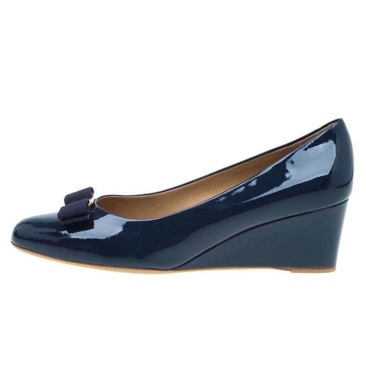 navy patent wedge shoes