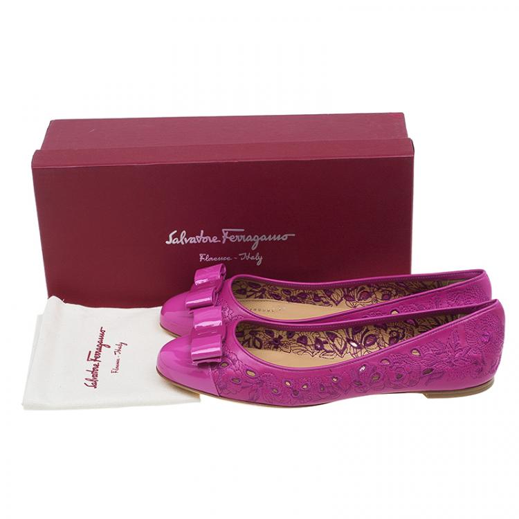 Pre Owned Salvatore Ferragamo Pink Varina Leather Laser Cut Out Ballet Flats Size 40.5