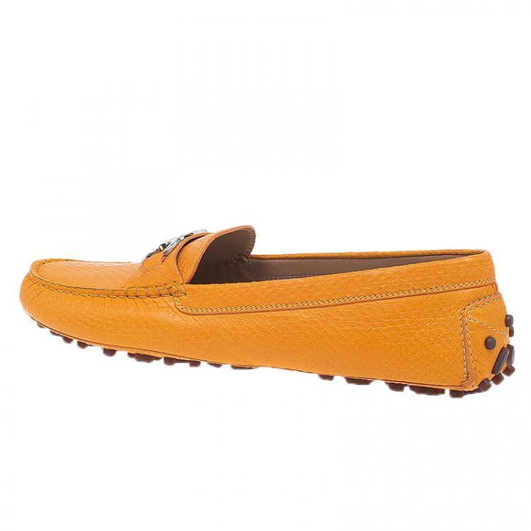 Pre Owned Salvatore Ferragamo Yellow Lizzard Embossed Loafers Size 39.5