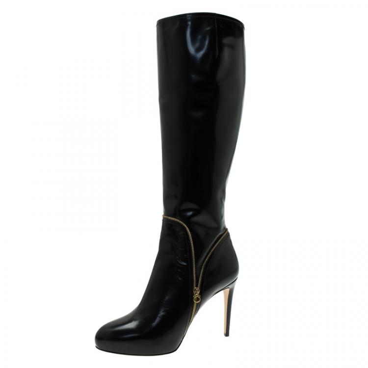 black patent tall boots