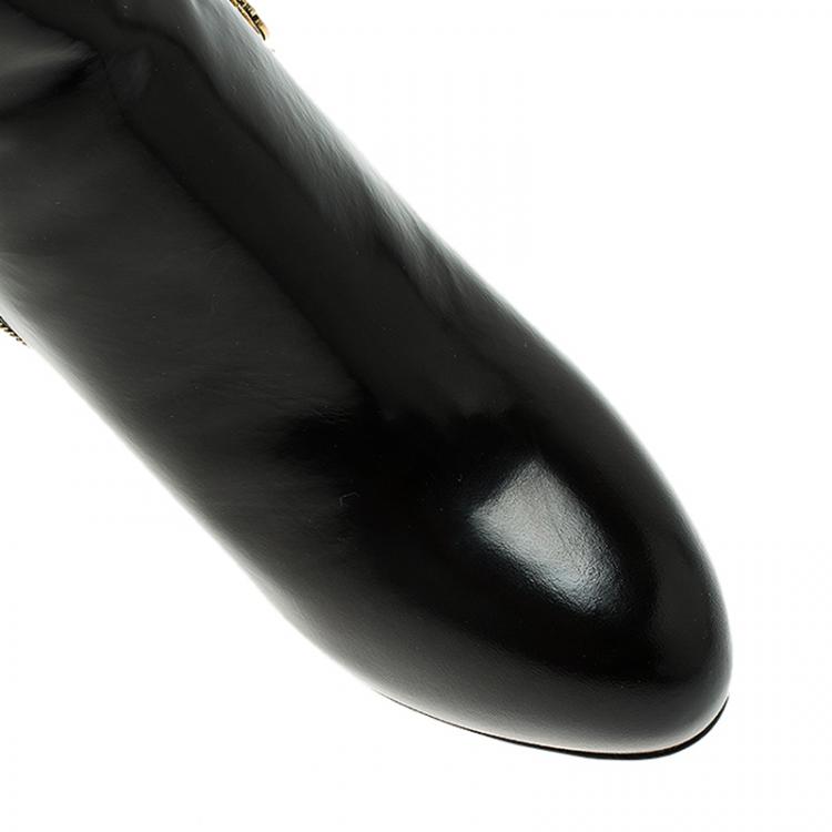 مملوكة مسبقًا Salvatore Ferragamo Black Patent Zip Detail Tall Boots Size 40