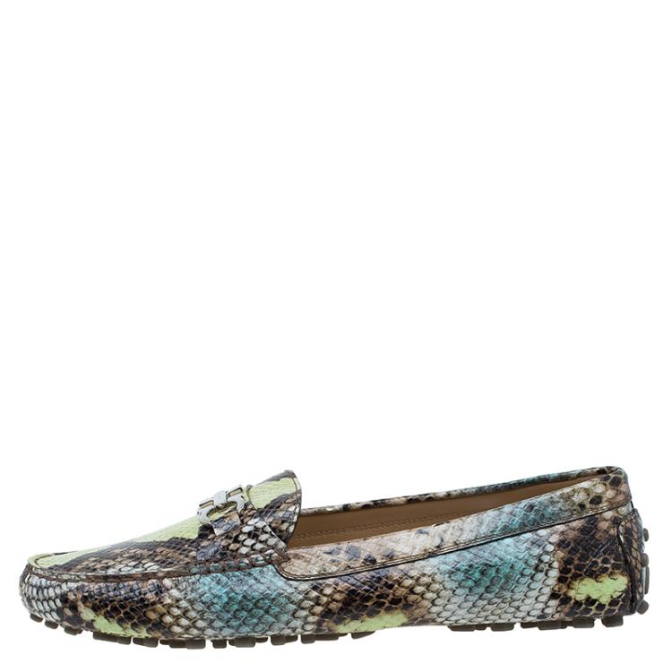 Pre Owned Salvatore Ferragamo Multicolor Python Print Saba Loafers Size 41.5