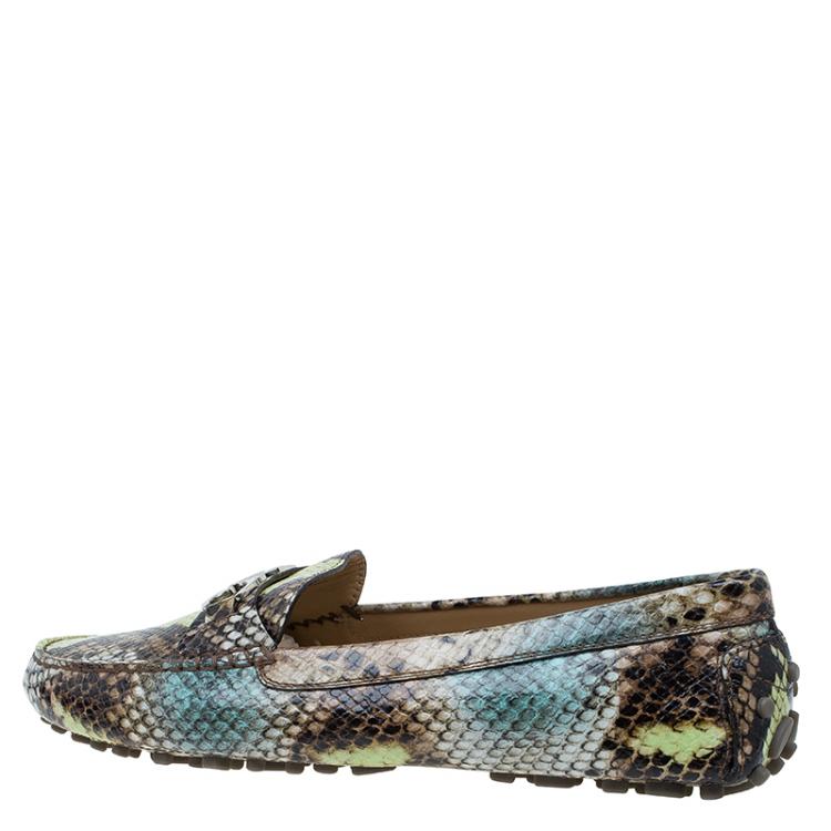 Pre Owned Salvatore Ferragamo Multicolor Python Print Saba Loafers Size 41.5