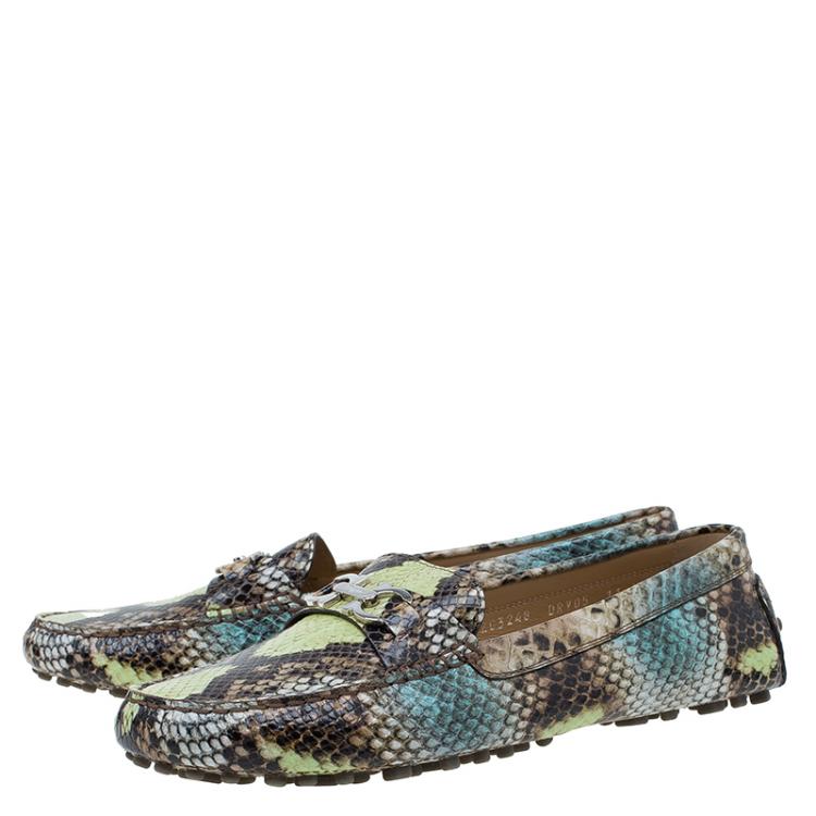 Pre Owned Salvatore Ferragamo Multicolor Python Print Saba Loafers Size 41.5