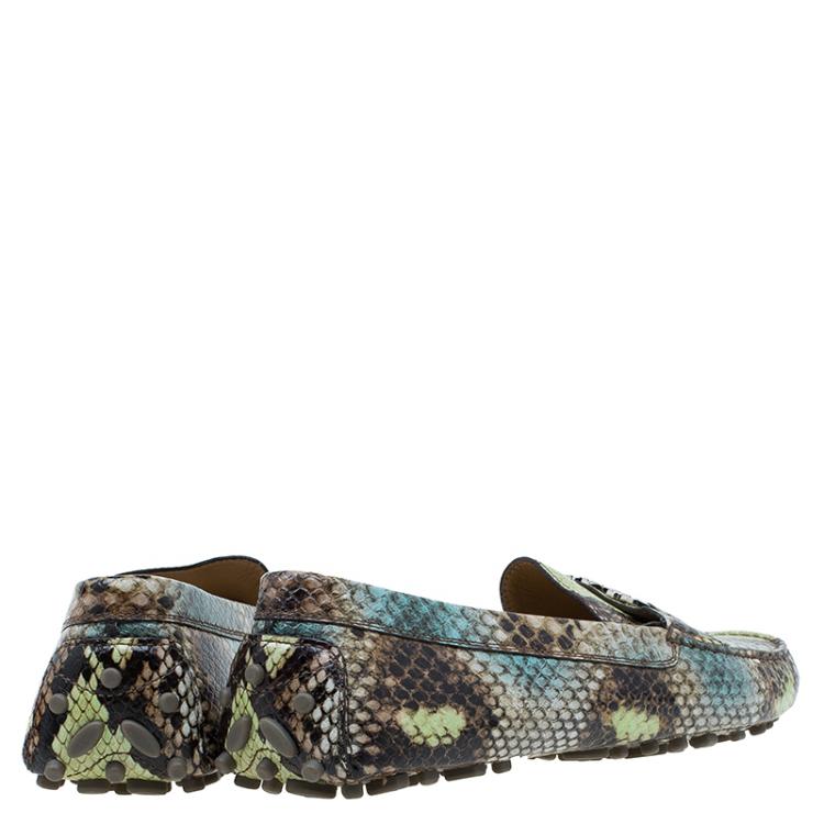 Pre Owned Salvatore Ferragamo Multicolor Python Print Saba Loafers Size 41.5