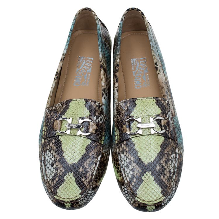 Pre Owned Salvatore Ferragamo Multicolor Python Print Saba Loafers Size 41.5
