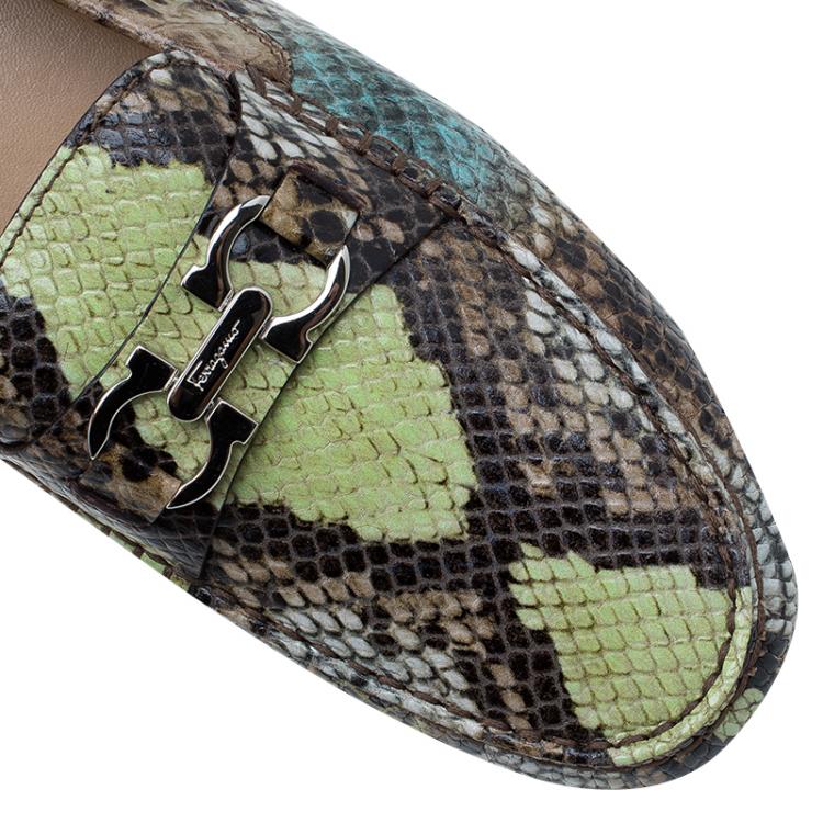 Pre Owned Salvatore Ferragamo Multicolor Python Print Saba Loafers Size 41.5