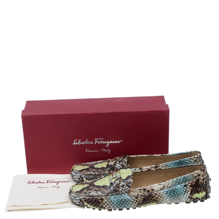 Pre Owned Salvatore Ferragamo Multicolor Python Print Saba Loafers Size 41.5