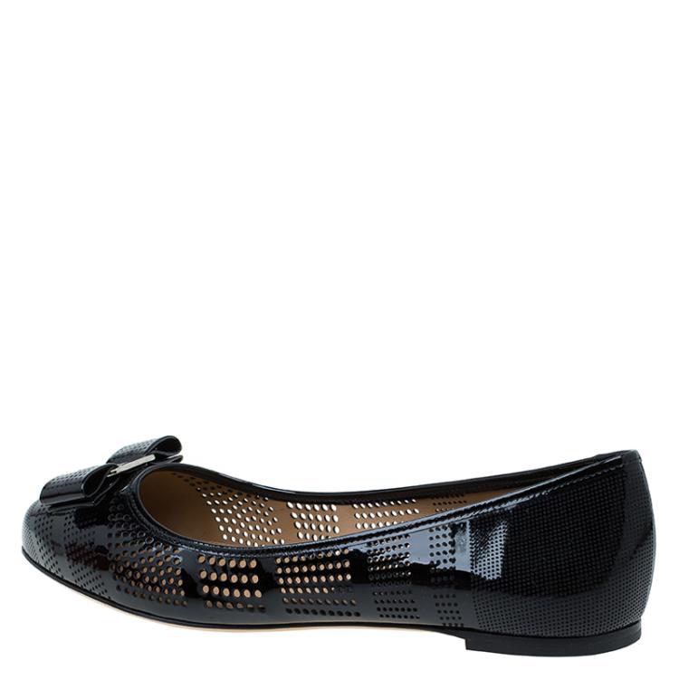 Pre Owned Salvatore Ferragamo Black Patent Perforated Leather Varina Ballet Flats Size 40.5