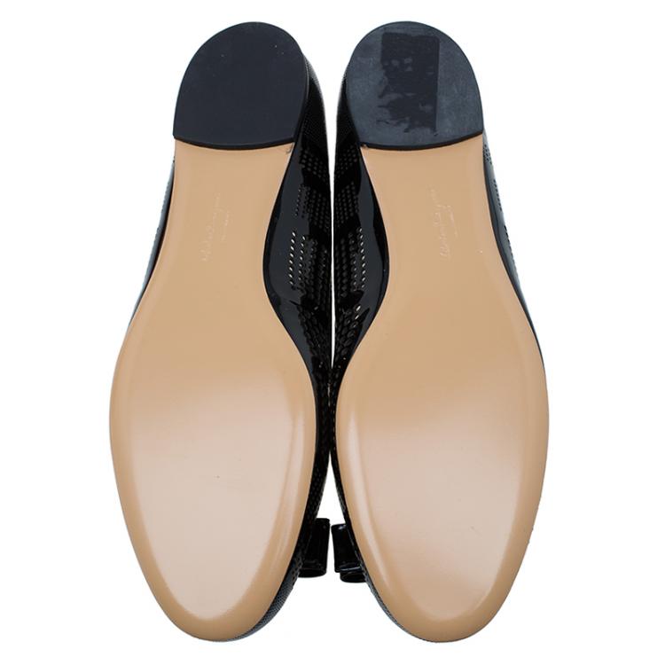 Pre Owned Salvatore Ferragamo Black Patent Perforated Leather Varina Ballet Flats Size 40.5