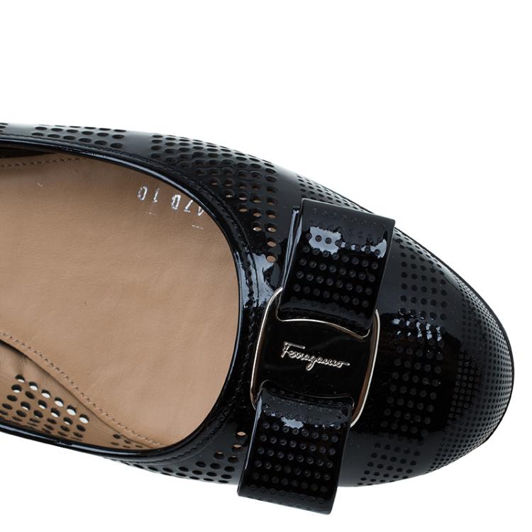 Pre Owned Salvatore Ferragamo Black Patent Perforated Leather Varina Ballet Flats Size 40.5