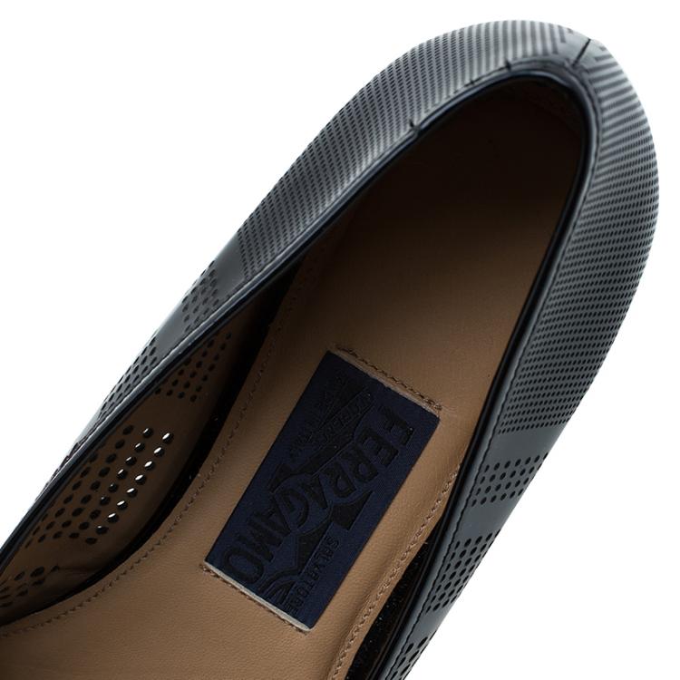 Pre Owned Salvatore Ferragamo Black Patent Perforated Leather Varina Ballet Flats Size 40.5
