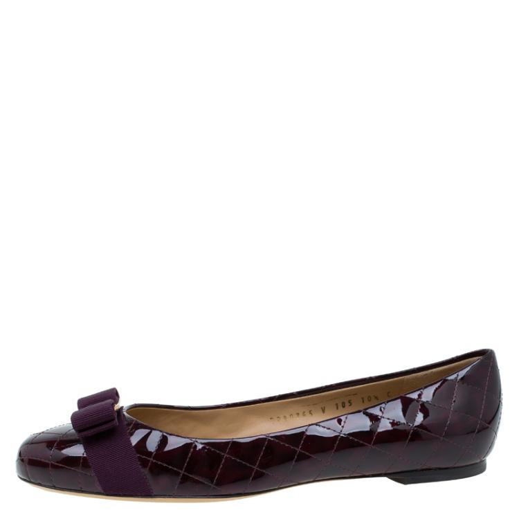 Pre Owned Salvatore Ferragamo Burgundy Patent Quilted Leather Varina Ballet Flats Size 41