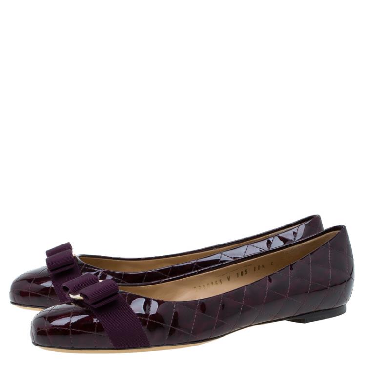 Pre Owned Salvatore Ferragamo Burgundy Patent Quilted Leather Varina Ballet Flats Size 41