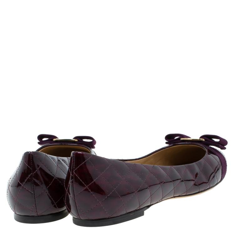 Pre Owned Salvatore Ferragamo Burgundy Patent Quilted Leather Varina Ballet Flats Size 41