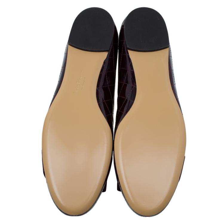 Pre Owned Salvatore Ferragamo Burgundy Patent Quilted Leather Varina Ballet Flats Size 41