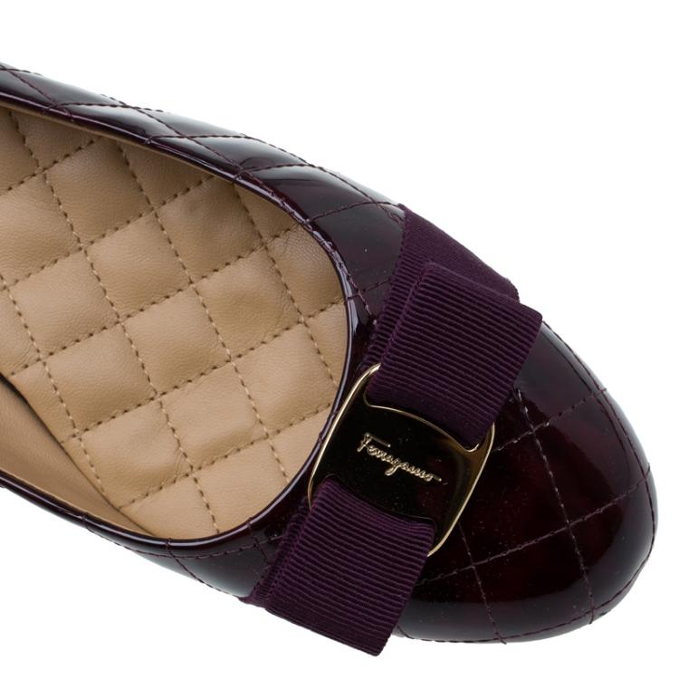 Pre Owned Salvatore Ferragamo Burgundy Patent Quilted Leather Varina Ballet Flats Size 41
