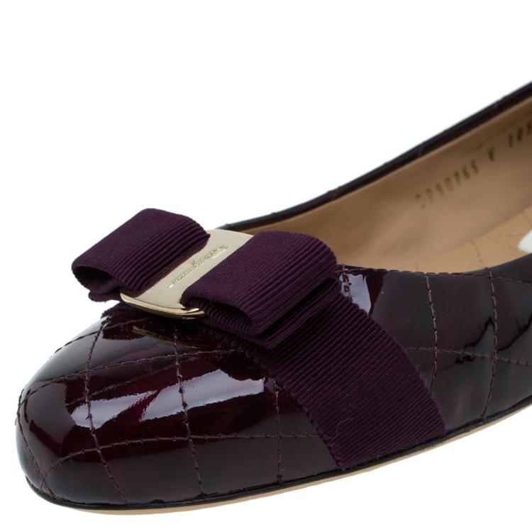 Pre Owned Salvatore Ferragamo Burgundy Patent Quilted Leather Varina Ballet Flats Size 41