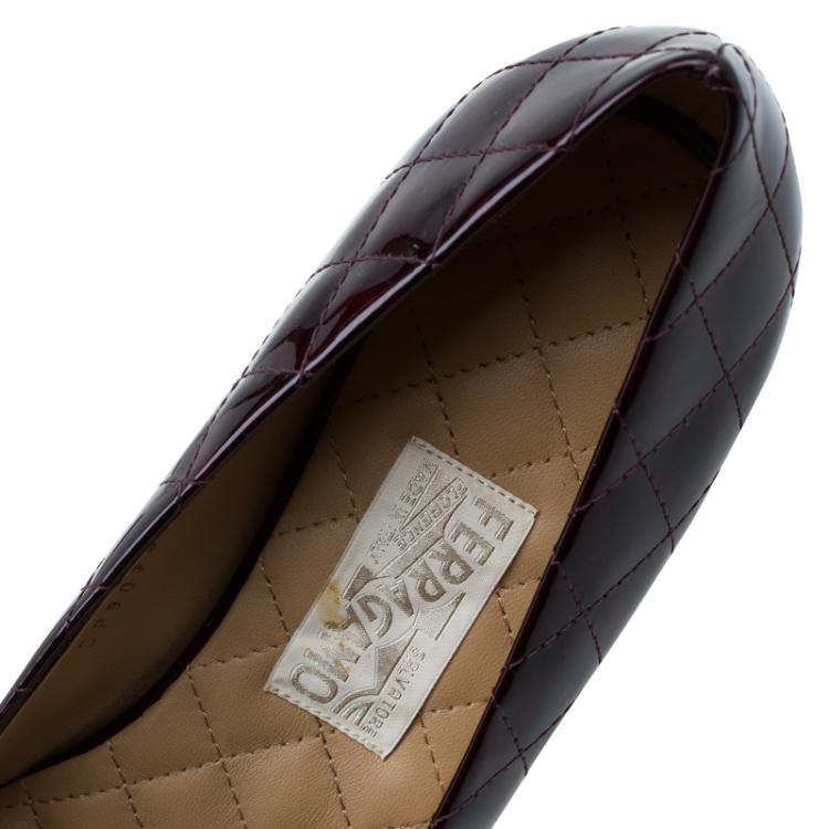 Pre Owned Salvatore Ferragamo Burgundy Patent Quilted Leather Varina Ballet Flats Size 41