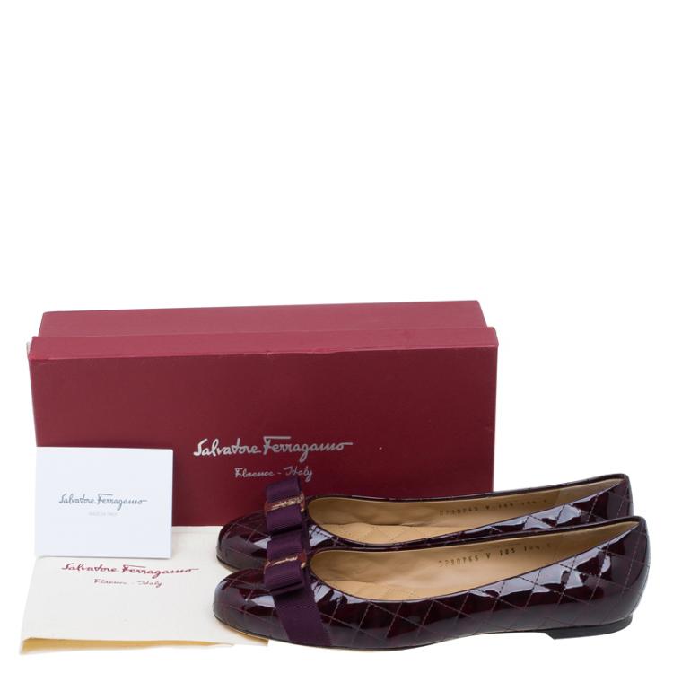 Pre Owned Salvatore Ferragamo Burgundy Patent Quilted Leather Varina Ballet Flats Size 41