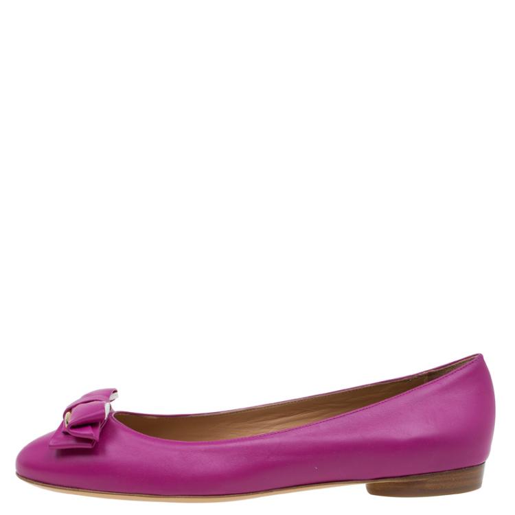Pre Owned Salvatore Ferragamo Pink Leather Rubia Ballet Flats Size 40.5