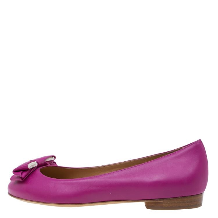 Pre Owned Salvatore Ferragamo Pink Leather Rubia Ballet Flats Size 40.5