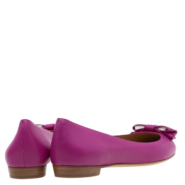 Pre Owned Salvatore Ferragamo Pink Leather Rubia Ballet Flats Size 40.5