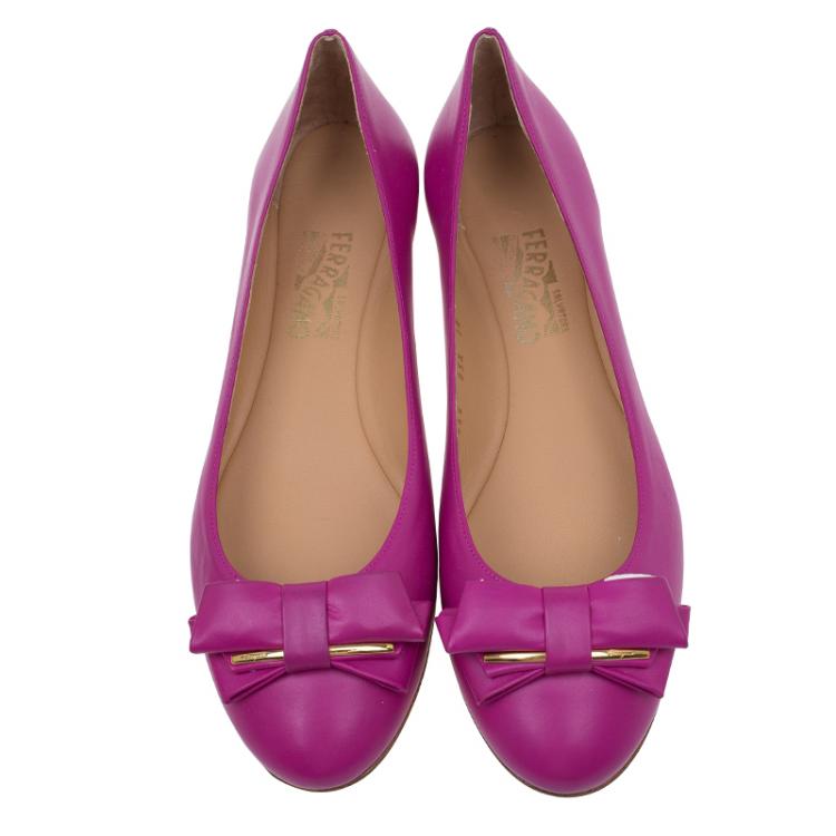 Pre Owned Salvatore Ferragamo Pink Leather Rubia Ballet Flats Size 40.5