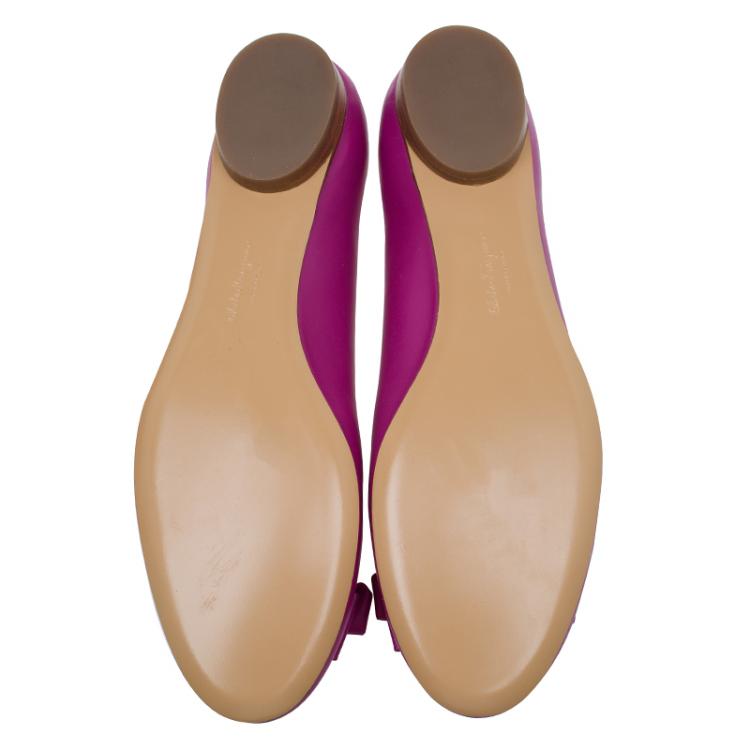 Pre Owned Salvatore Ferragamo Pink Leather Rubia Ballet Flats Size 40.5