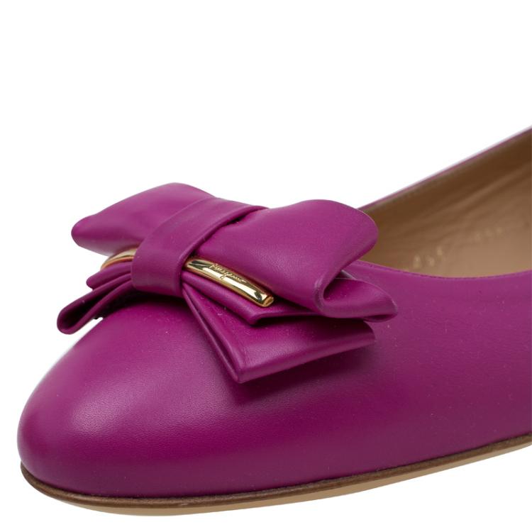 Pre Owned Salvatore Ferragamo Pink Leather Rubia Ballet Flats Size 40.5