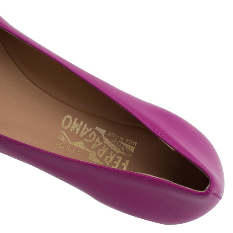 Pre Owned Salvatore Ferragamo Pink Leather Rubia Ballet Flats Size 40.5
