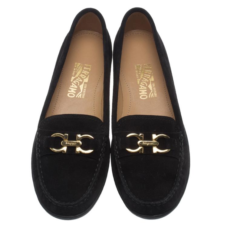 Pre Owned Salvatore Ferragamo Black Suede Saba Gancio Bit Loafers Size 40.5