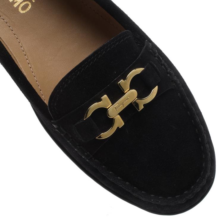 Pre Owned Salvatore Ferragamo Black Suede Saba Gancio Bit Loafers Size 40.5