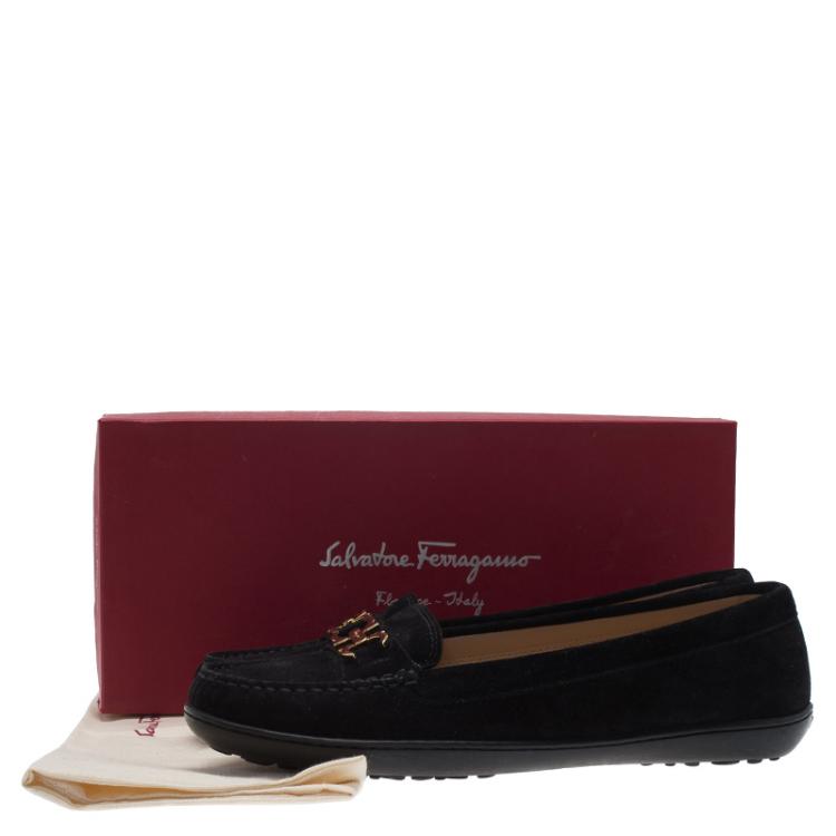 Pre Owned Salvatore Ferragamo Black Suede Saba Gancio Bit Loafers Size 40.5