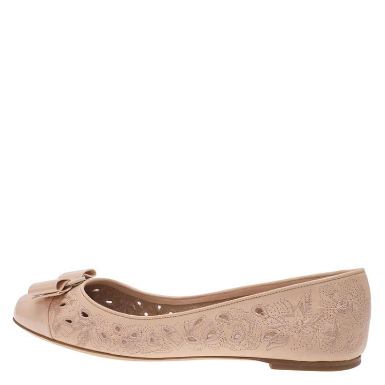 Pre Owned Salvatore Ferragamo Beige Laser Cut Leather Varina Ballet Flats Size 41