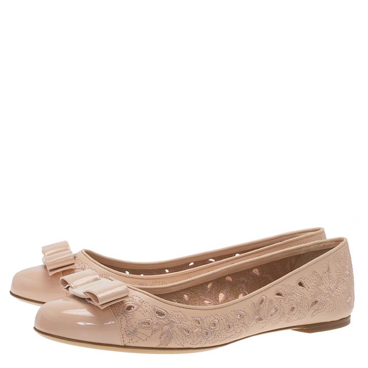 Pre Owned Salvatore Ferragamo Beige Laser Cut Leather Varina Ballet Flats Size 41