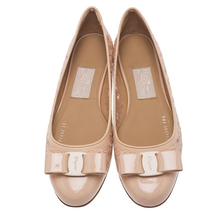 Pre Owned Salvatore Ferragamo Beige Laser Cut Leather Varina Ballet Flats Size 41